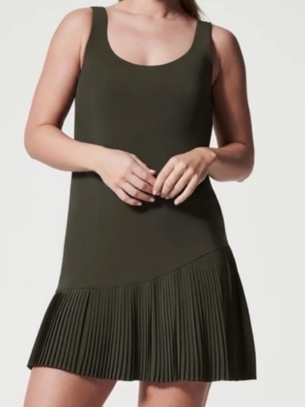 SPANX Olive get moving Sleeveless Pleated-Hem Mini Dress